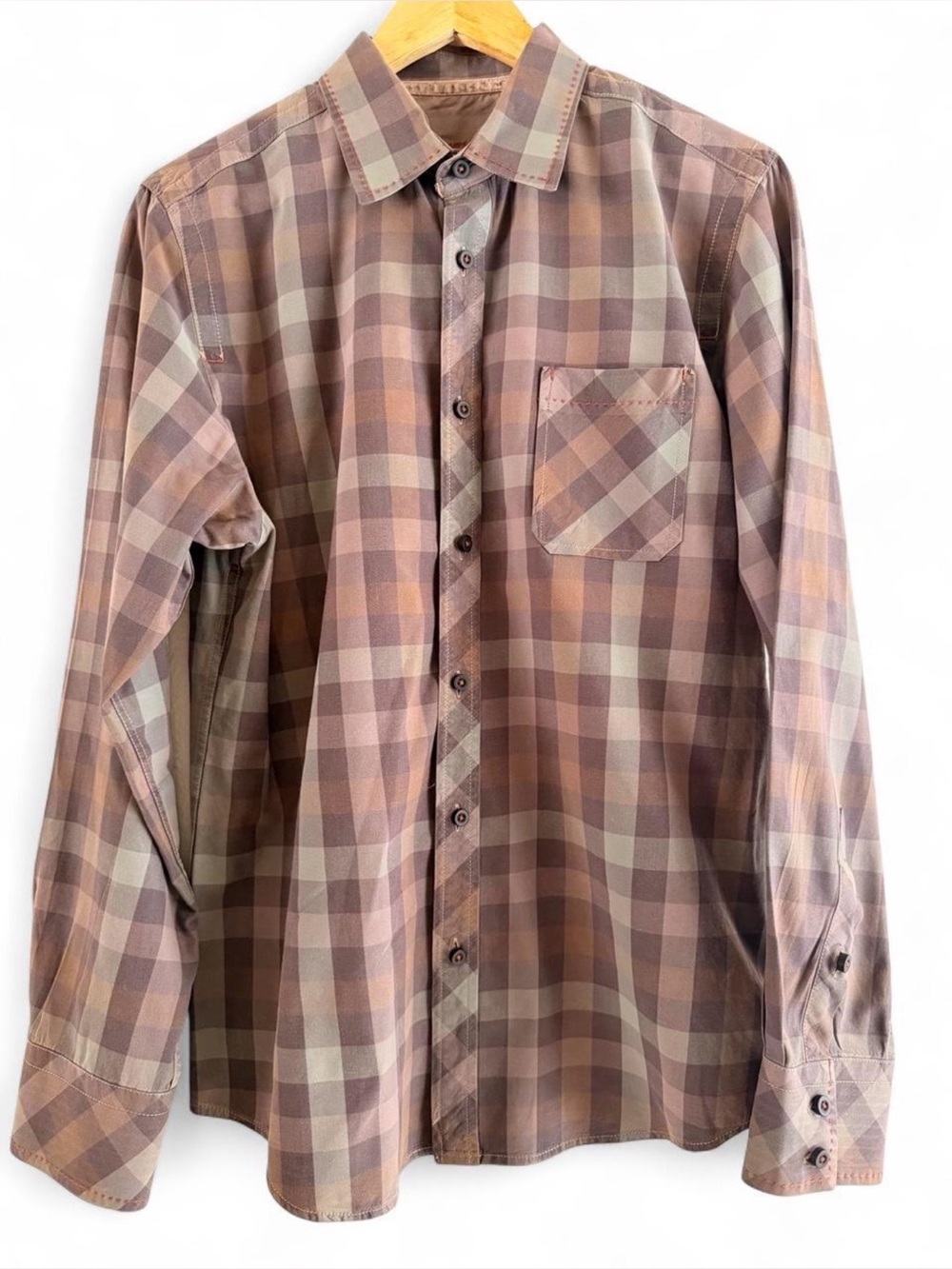 Men's Plaid Button-Down Shirt in Mauve and Gray